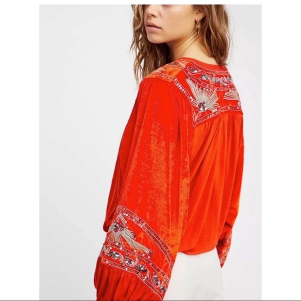 NWOT Free People Hearts Aflame Long Sleeve Blouse